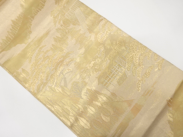 寺院風景模様織り出し　袋帯